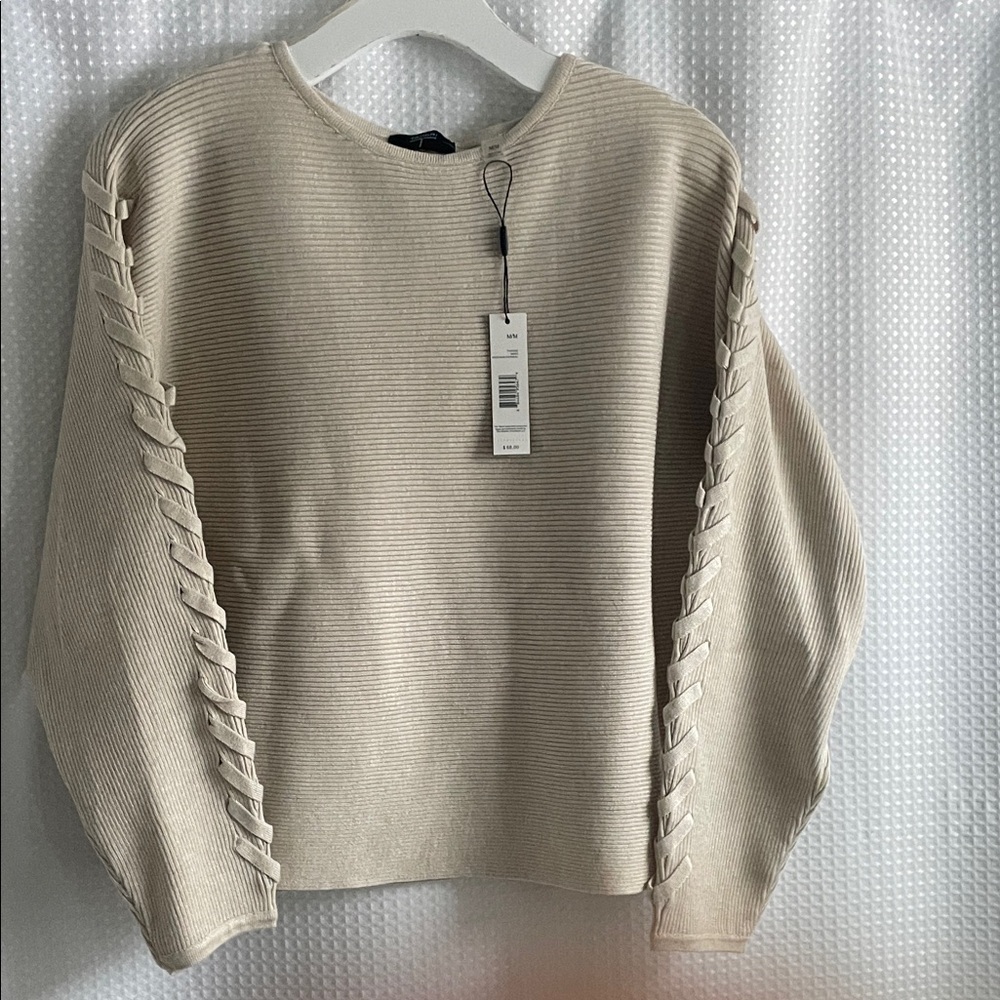 Tahari Cream Sweater with Side Details